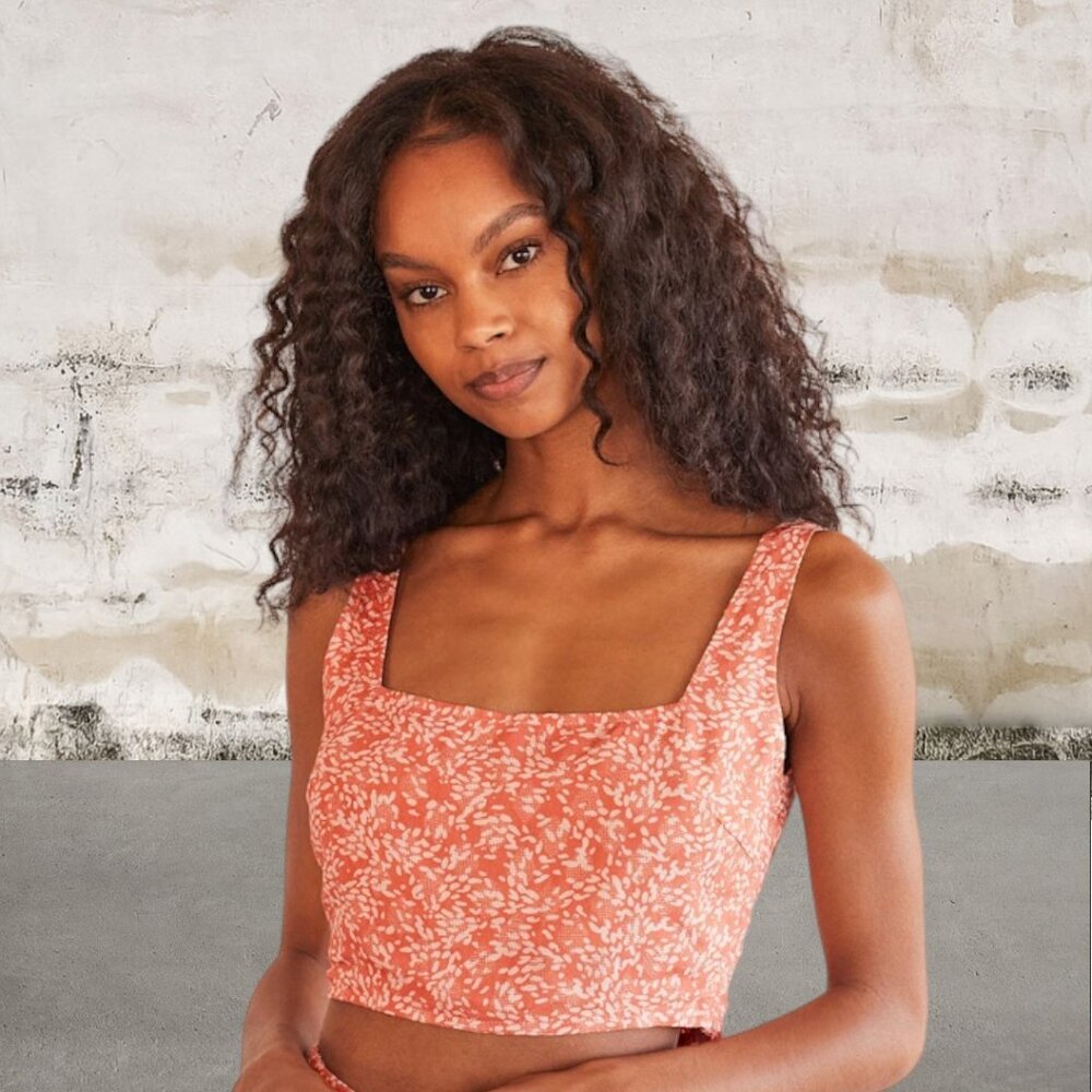 Lulu's Most Perfect Day Coral Print Square Neck Cropped Tank Top Size Medium
